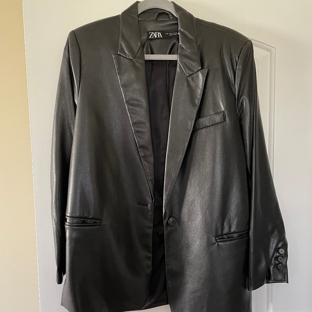 Zara Straight Cut Faux Leather Blazer